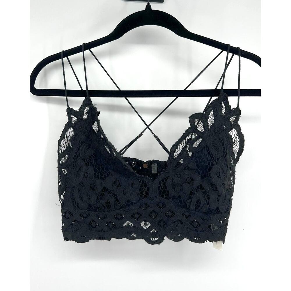Free People Fp One Adella Bralette Size M Black Lace Boho Crop Top